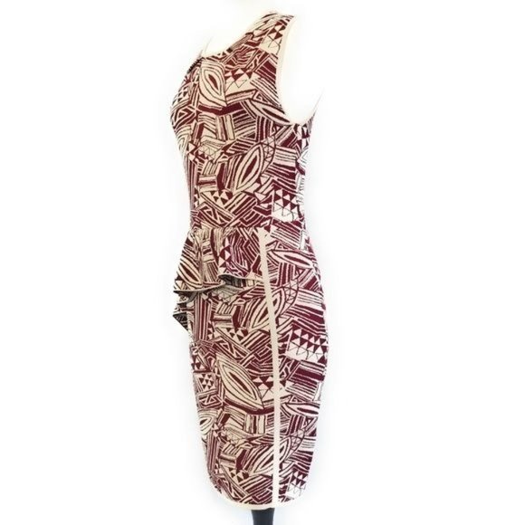 Eva Longoria Power Knit Sleeveless Peplum Dress in Maroon & Cream Print Size M - Picture 3 of 8